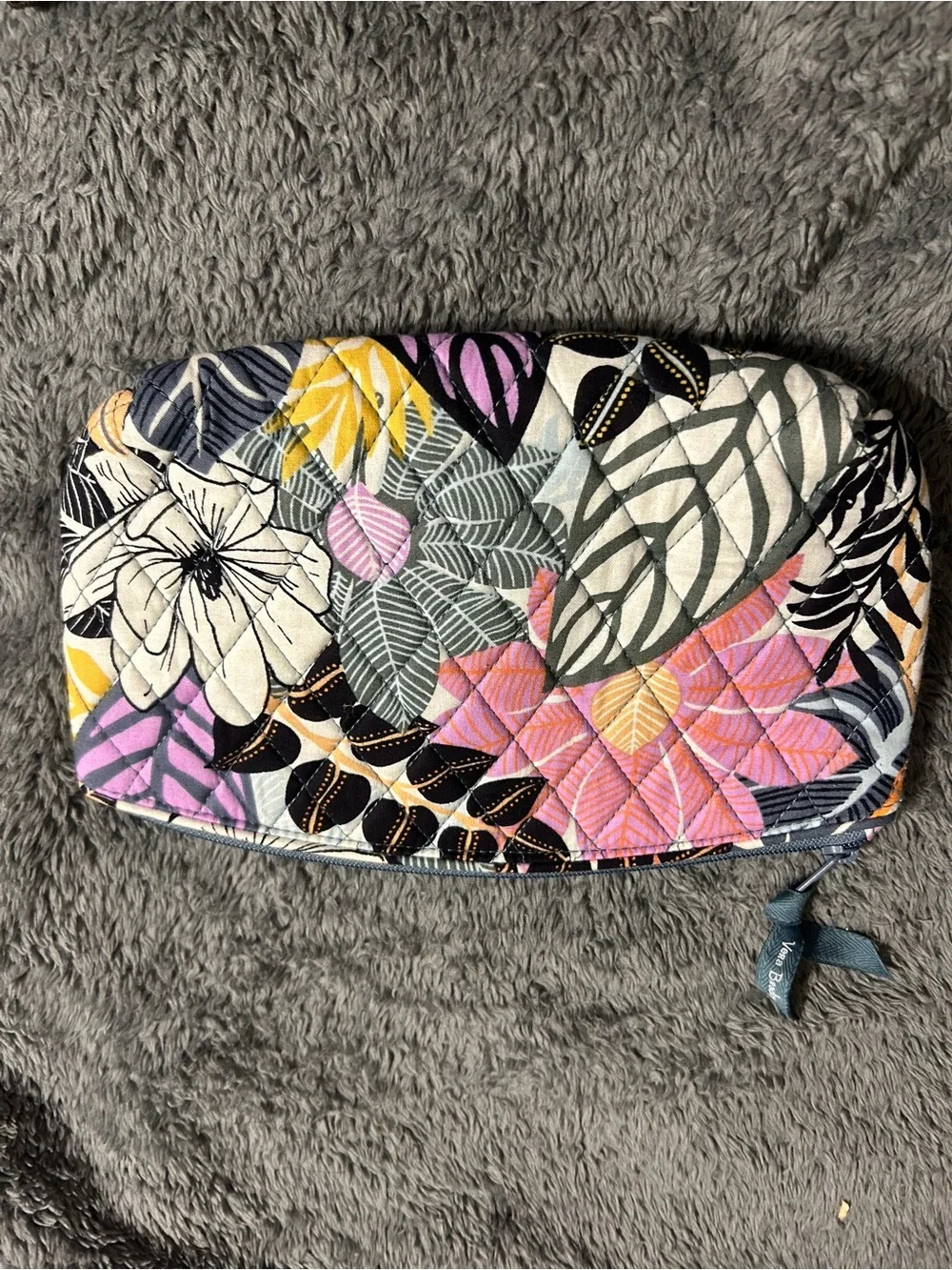 Vera Bradley Quilted Floral Cosmetic Pouch - Pink Yellow Black Cream